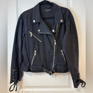 Kittenish Black Denim Jean Jacket Biker Chic- Size XS